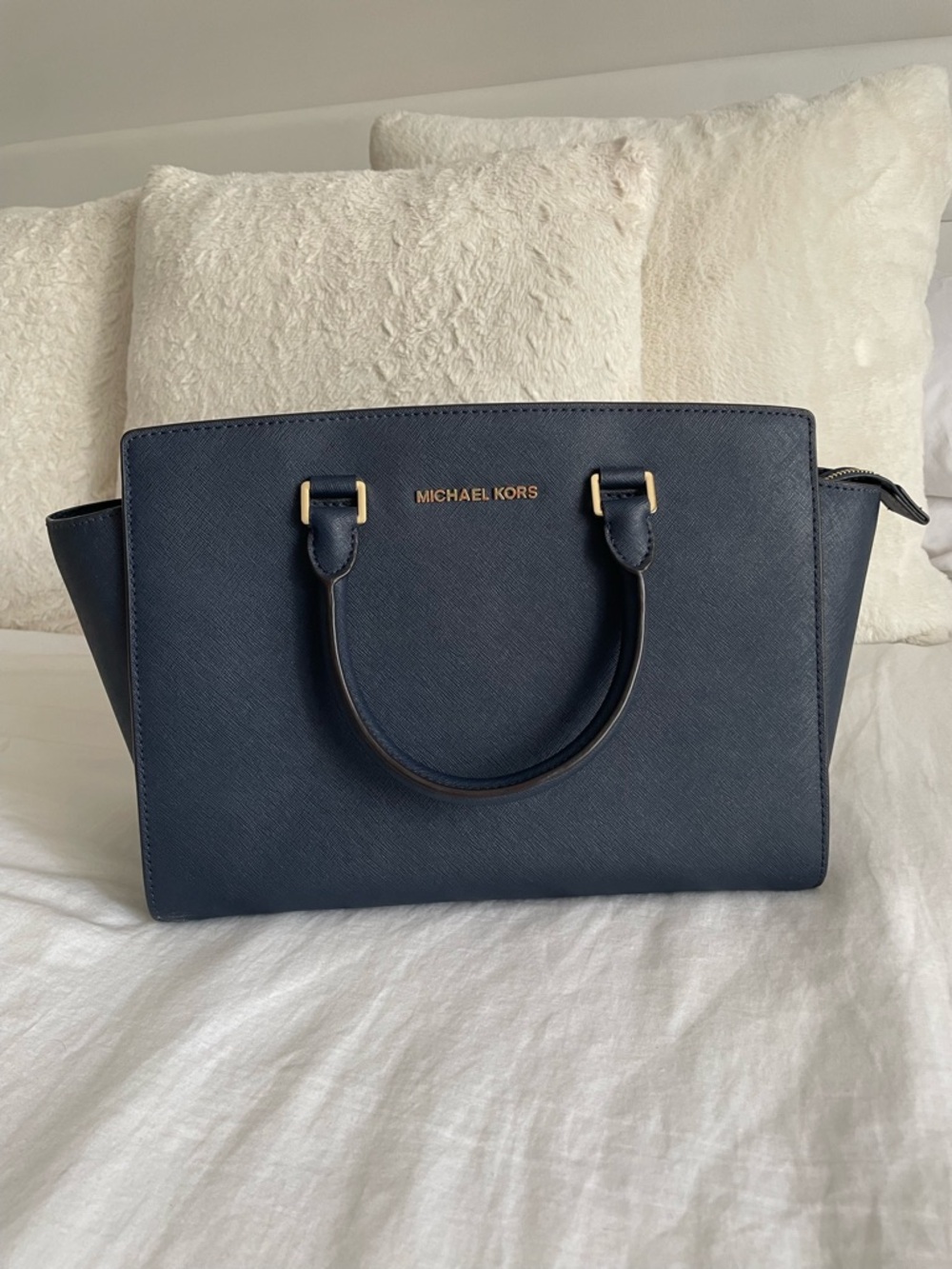 Michael Kors Selma Large Saffiano Leather Satchel | Navy Blue